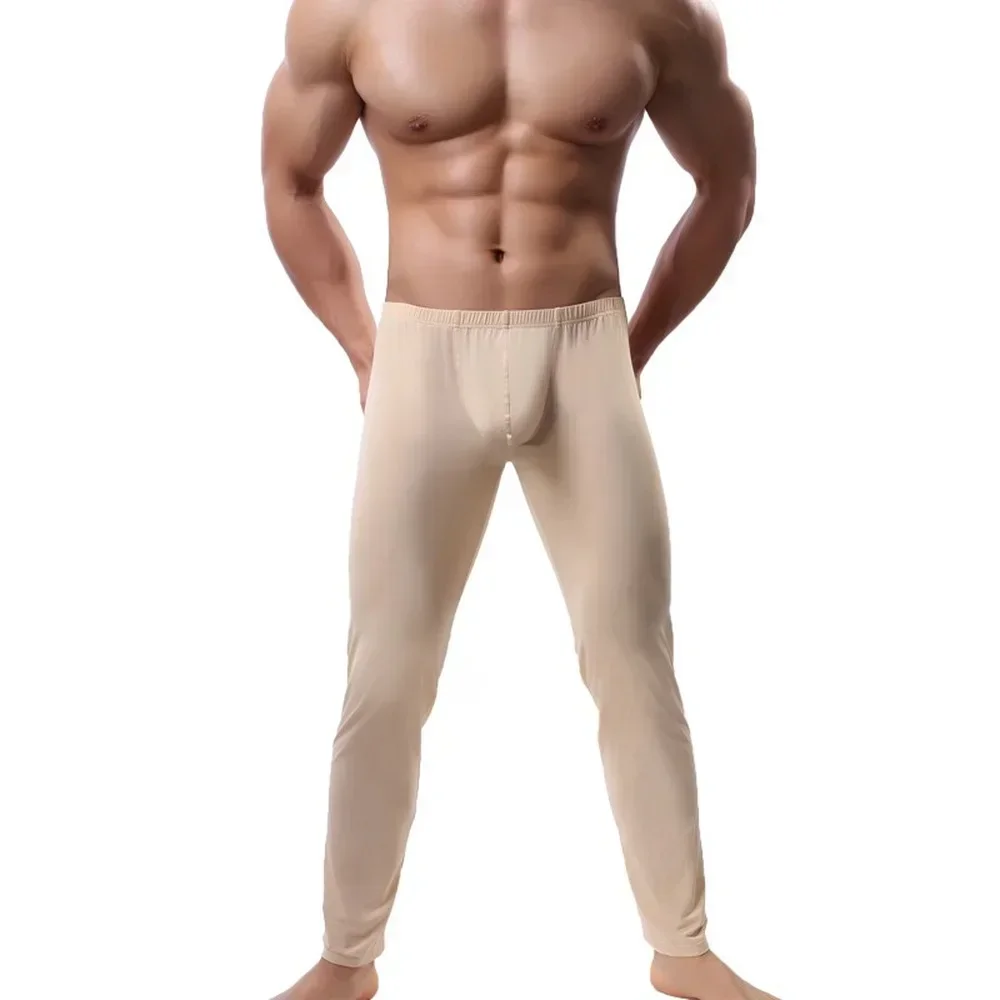 

Men Casual Sport Pants Solid Color Ice Silk Elastic Waist Loose-Fitting Lounge Pant Trouser Hombre Sexy Silky Breathable Pajamas