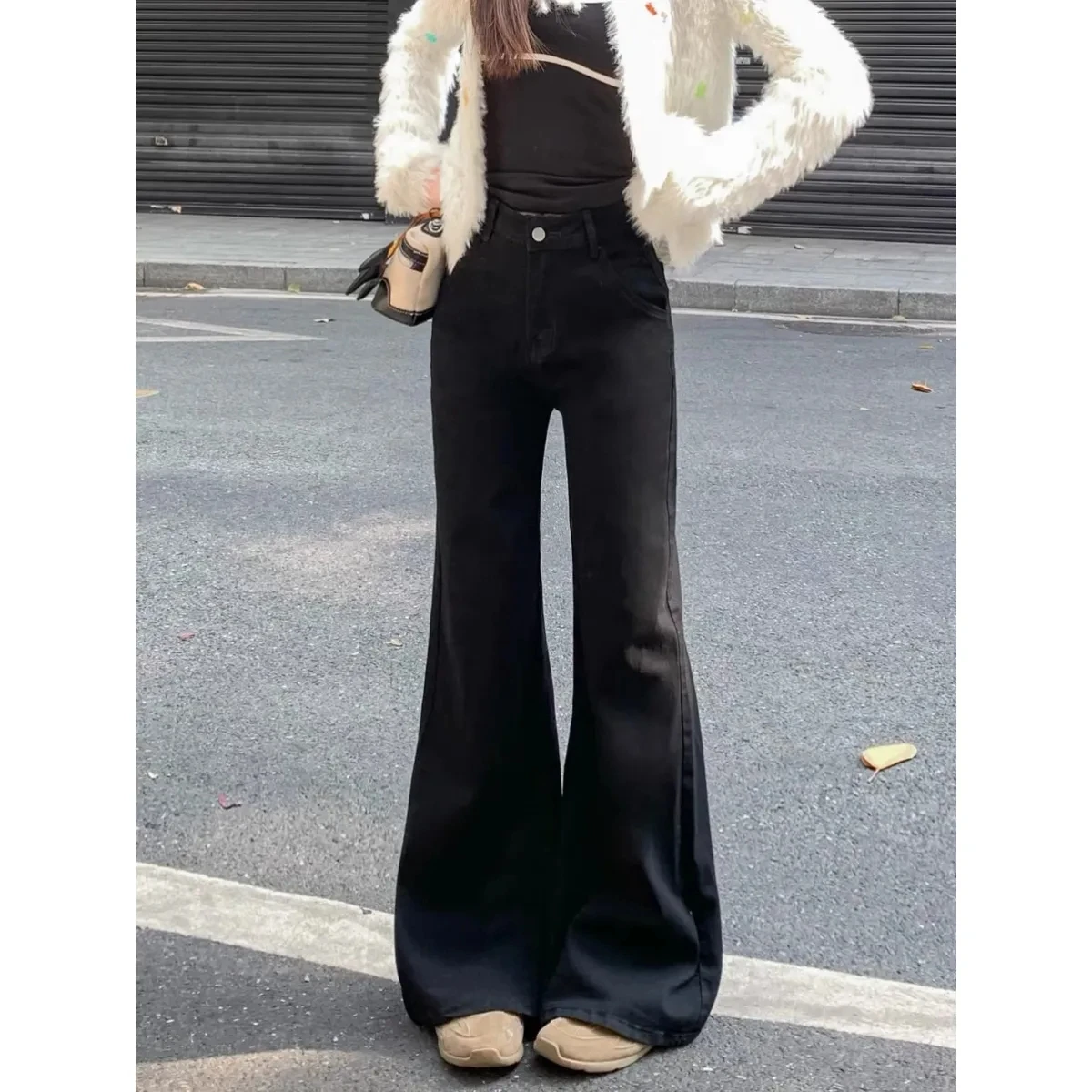 جينز نسائي Y2k جينز 2025 أسود متوهج قابل للتمدد عالي الخصر سراويل شتوية لشكل الكمثرى الجسم سليم صالح ريترو موضة عصرية