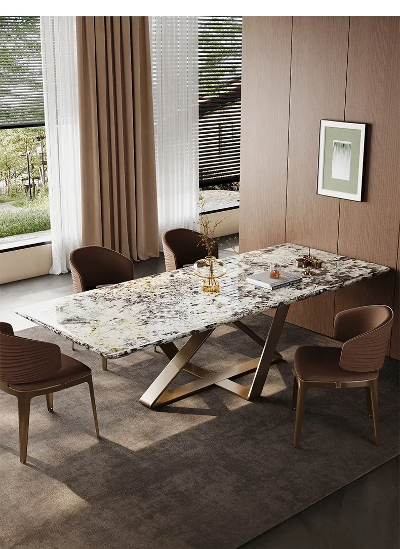 Y  Imported natural Pandora luxury stone dining table light luxury high-end marble dining table retangle