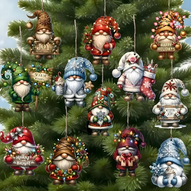 12 Pcs Wooden Dwarf Christmas Tree Ornaments Set, Dwarfs Wood Ornaments For Christmas Tree Christmas Tree For Holiday Decor