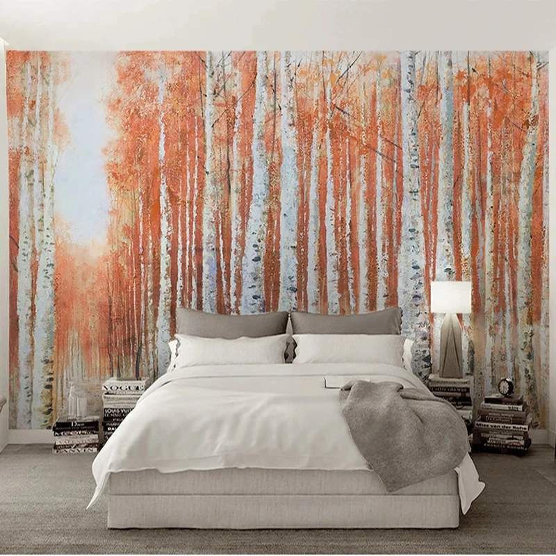 

Custom Photo Wallpaper Modern 3D Birch Forest Oil Painting Landscape Mural Living Room TV Background Wall Paper Papel De Parede