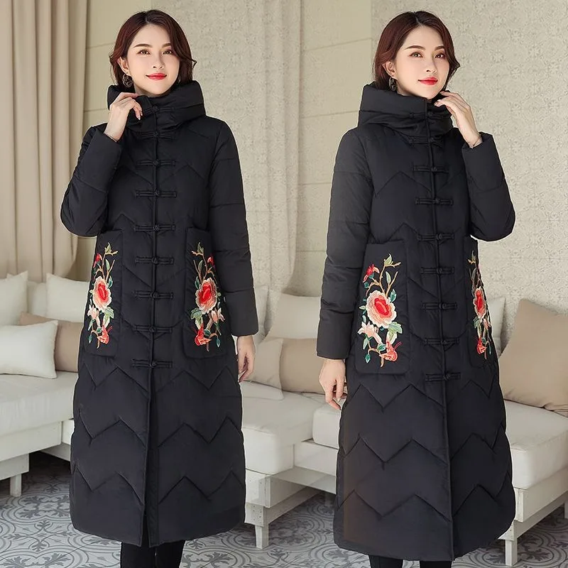 Women's Winter Autumn Top Coat Cotton Coat Zipper Embroidery Plus Size Retro Simple Comfortable Casual Niche Versatile Skinny