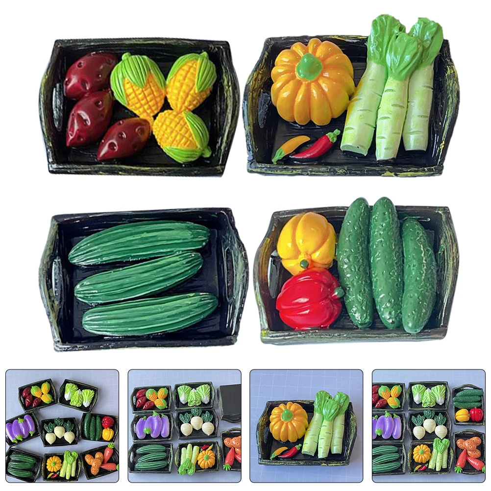 4pcs 수지 소형 야채 바구니 하우스 액세서리 장식 모델 사랑스러운 미니 바구니 미니에 대한 마이크로 풍경