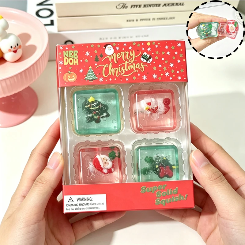 Needoh Limited Edition Mini Nice Ice Cube 4 Pack Fidget Toy Maltose Super Soft Stress Relief for Adults Christmas Halloween Gift
