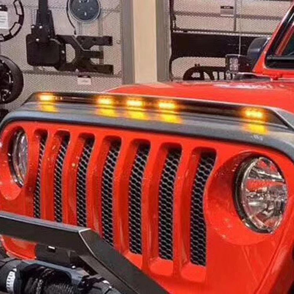 

SXMA J402 Hood Stone Guard Sandstone Block with LED Light Front Protector Sand Stone Cover Cap for Jeep JK for Wrangler 07-17