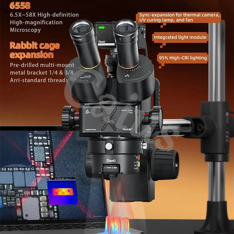 

Qianli 6558 Gorilla Trinocular Microscope,6.5X-58X Zoom,Industrial Electron Microscope,For Mobile Phone Motherboard Repair