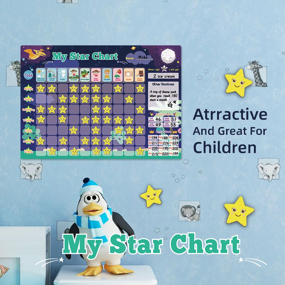 Children\'s Reward Table Magnetic Weekly Inspires Good Behavior Refrigerator Education Calendar with 30 Tasks and 70 Stars