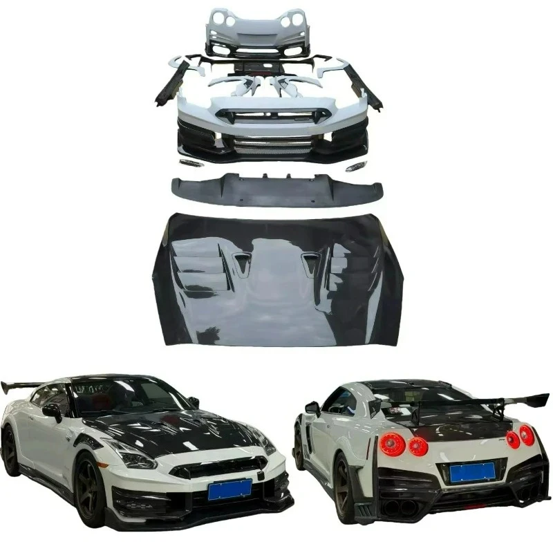 Easy-Install FOR Nissan GTR R35 Top Secret Style Dry Carbon Fiber Front Back Bumper Spoiler Hood Side Skirt Body Kit Auto Parts