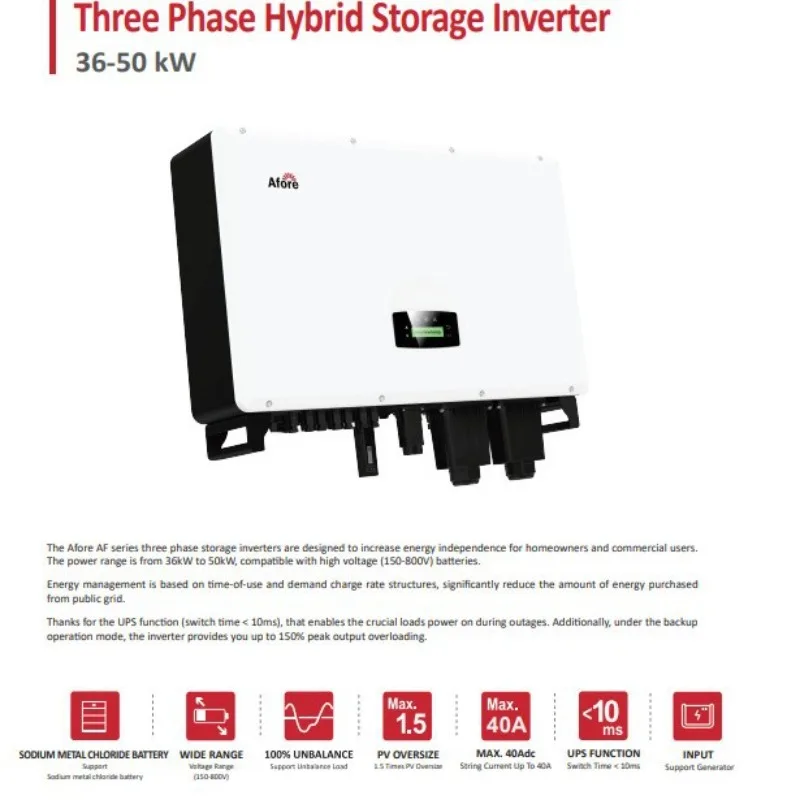 Afore Aifu European Standard Solar Inverter Mixed Grid Energy Storage High Power 40KW-50KW Photovoltaic Hybrid Inverter