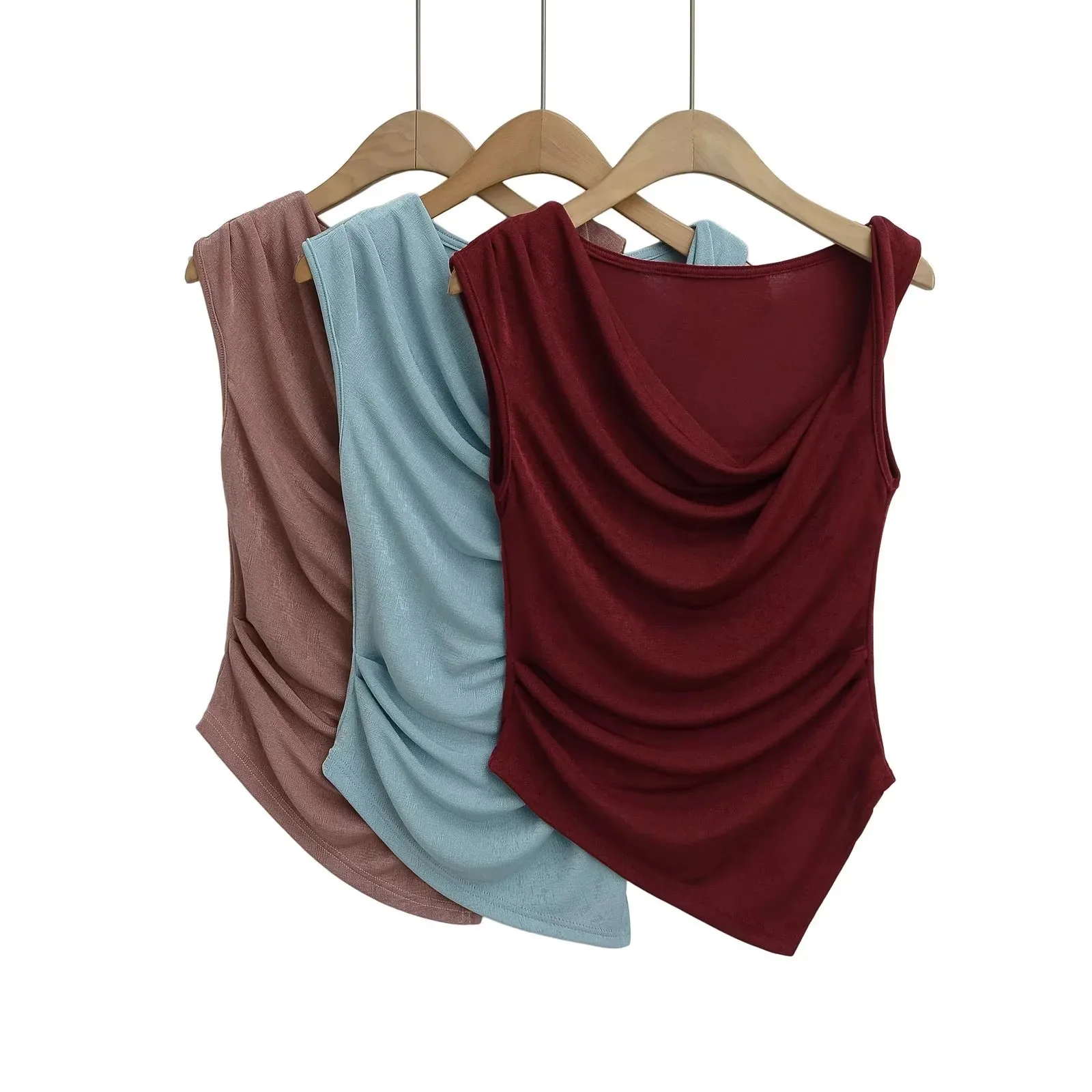 Purely desirable hot girl sexy low-neck T-shirt for women 2025 new model solid color irregular neckline sexy and versatile J66W