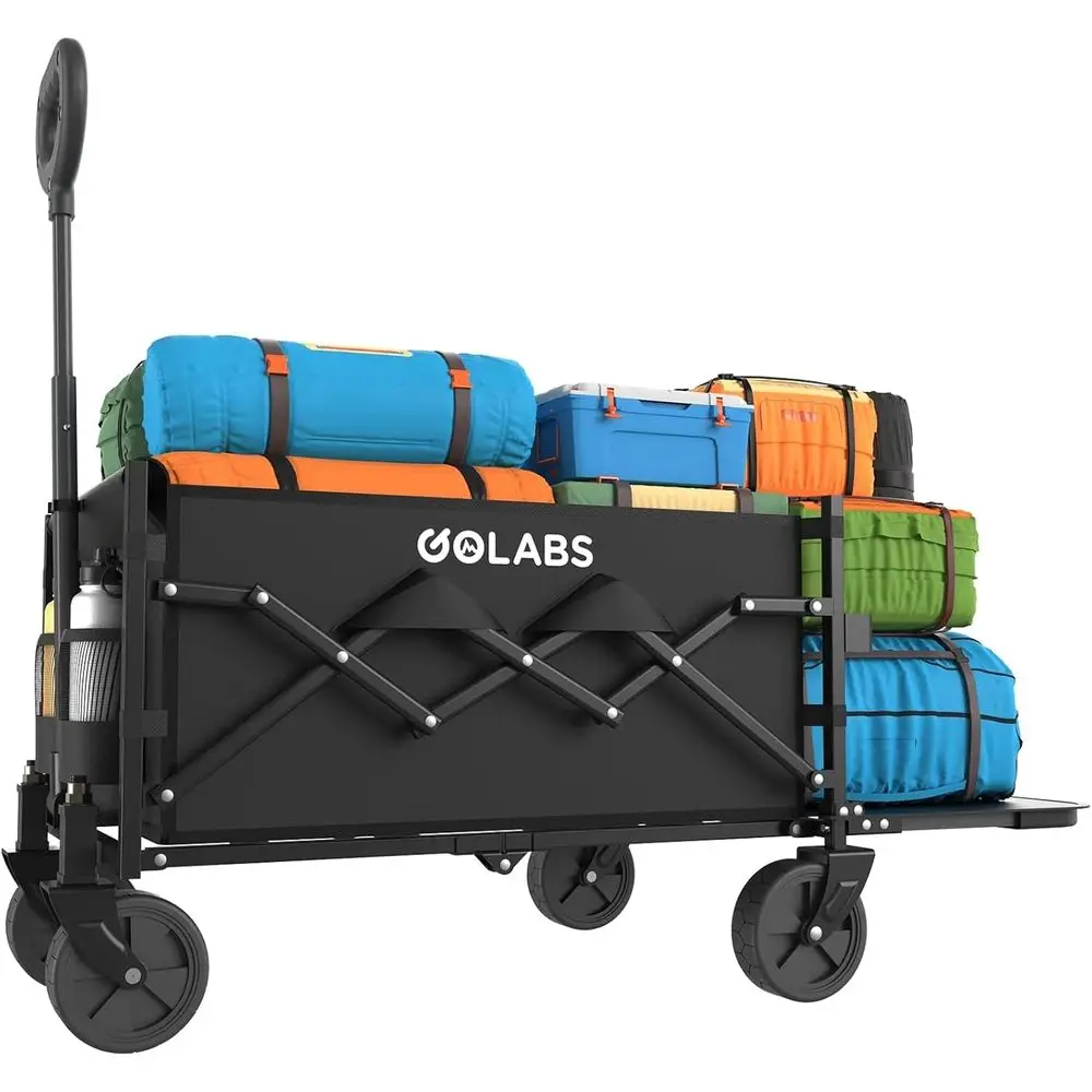 

Collapsible Wagon Cart with 350lb Load & Expandable Storage, Double Bearing Design, Flexible Steering, Heavy Duty Garden Cart wi