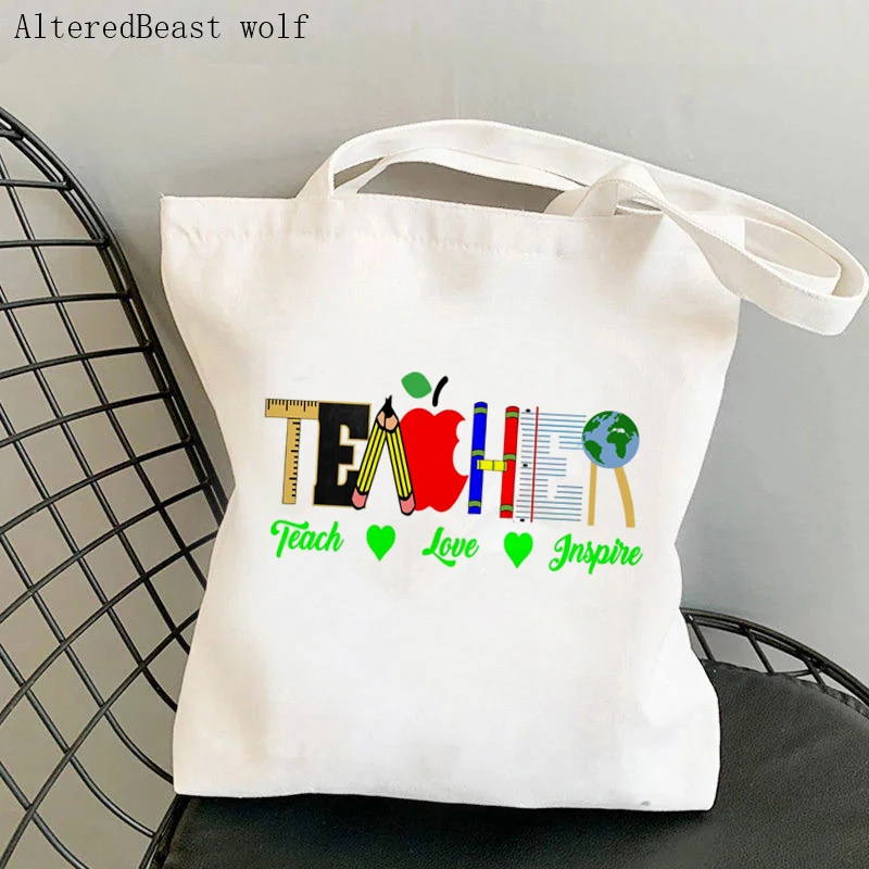 Teacher supplies Shopper bag Teacher Superpower Bag Harajuku Shopping Canvas Shopper Bag girl handbag Shoulder Lady gift Bag