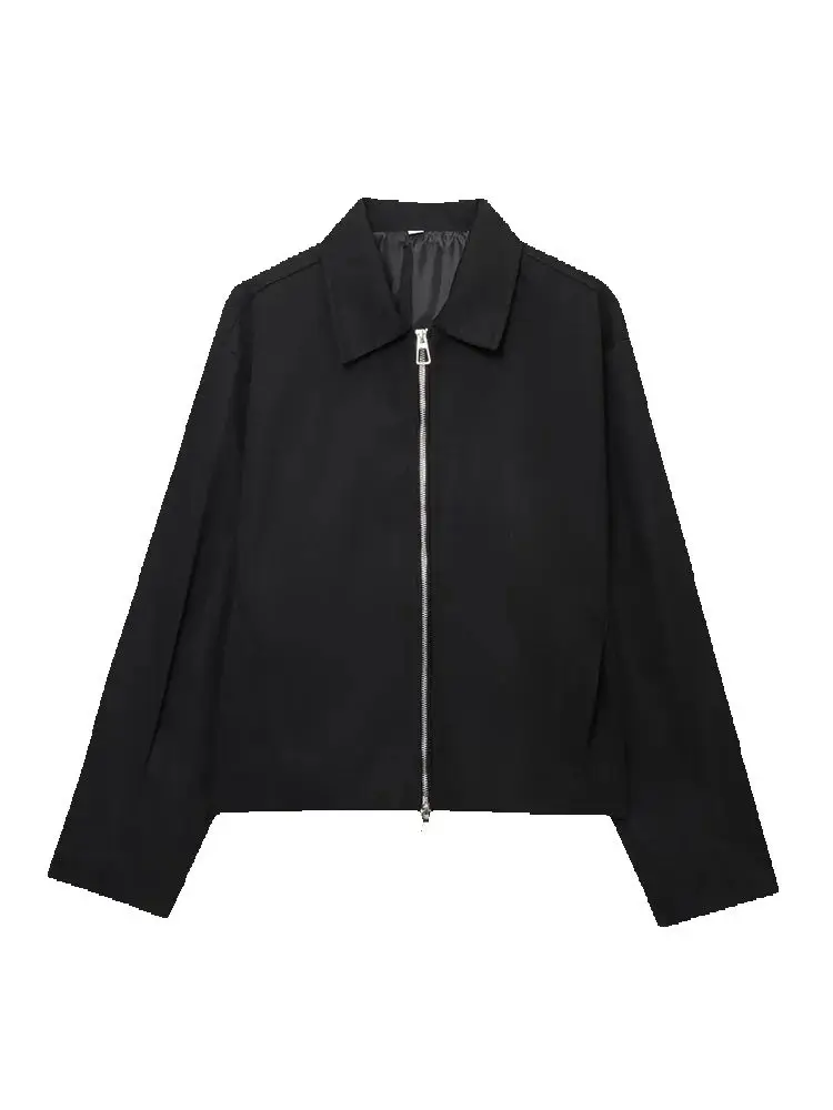 

Fashionable Female Coat Zipper Jacket Long Sleeve Street Style Turn Down Collar Casual Outerwear For Women