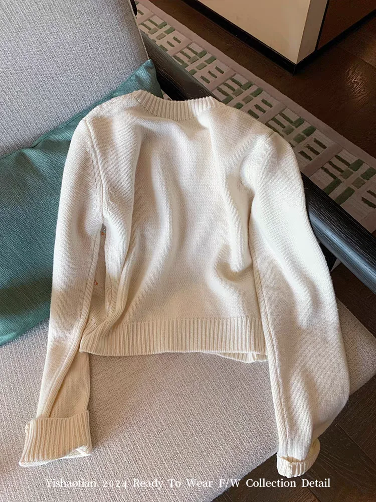 Damski biały kardigan Y2k Streetwear sweter moda Harajuku 90s estetyczne długie rękawy swetry z dzianiny 2000s ubrania jesień