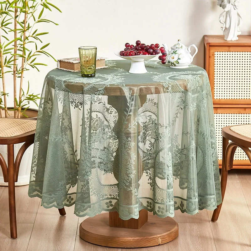 Pink White Lace Tablecloth Round Mirror Flower Lace Rectangle Tablecloth Living Room Dining Table Decoration Table Cover
