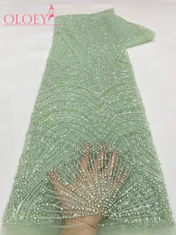 OLOEY African Beaded Sequins Lace Fabric Fashion French Groom Embroidery Mesh For Nigerian Women Party Wedding Dress Sewing