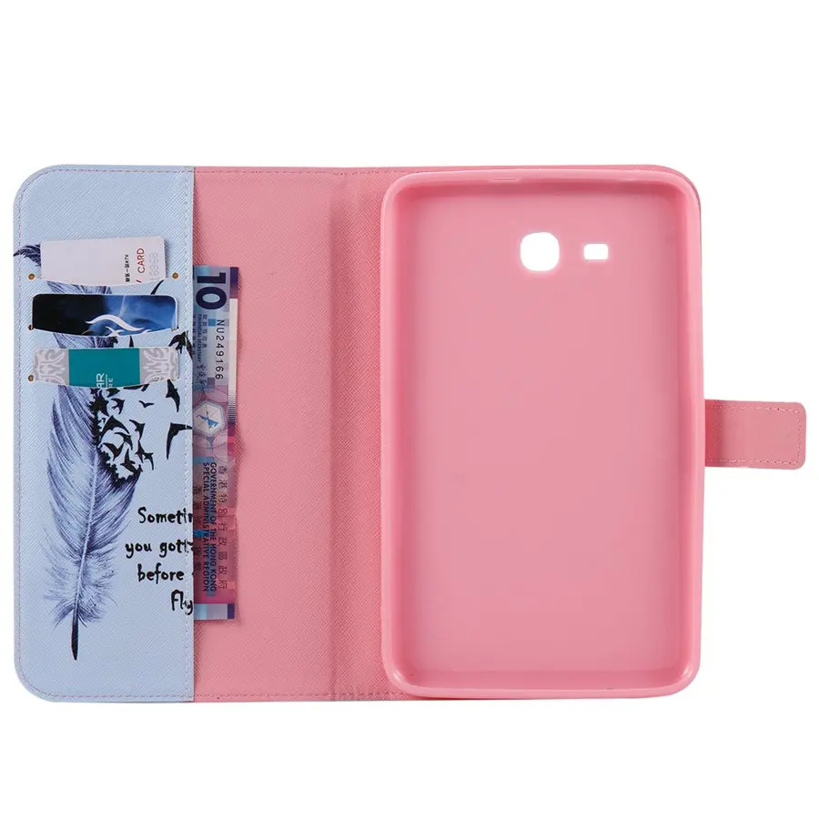 Funda de cuero PU con estampado de ciudad 3D para Samsung Galaxy Tab 3 Lite, funda para tableta de 7 pulgadas SM-T110 T111 Tab E 7,0 SM-T113 T116, película y bolígrafo