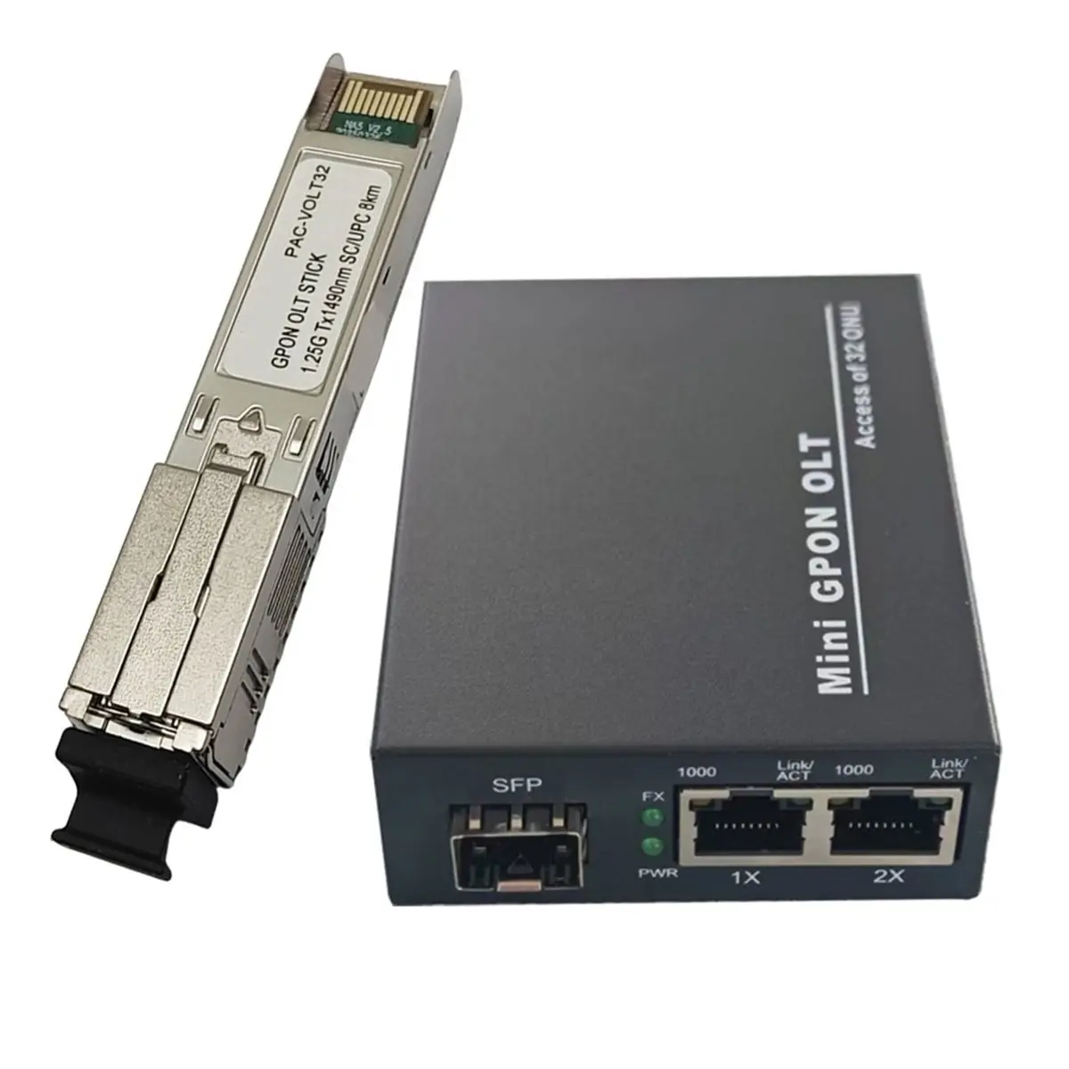 A003 New Mini GPON OLT STICK Single Port 1 GPON Port 2xGE Ports 1.25G Support 32 ONU Uplink Portable Fiber Use for FTTH