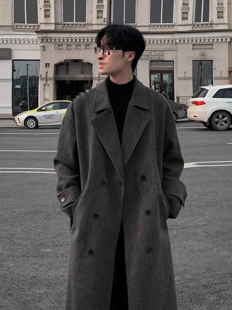 Wool coat men's autumn and winter 2024 new loose thickened trench Korean medium and long