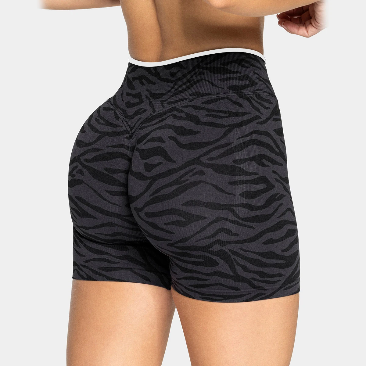 Women Peach Hip Zebra Print Yoga Shorts High Waist Butt Lifting Tight Gym Sports Shorts