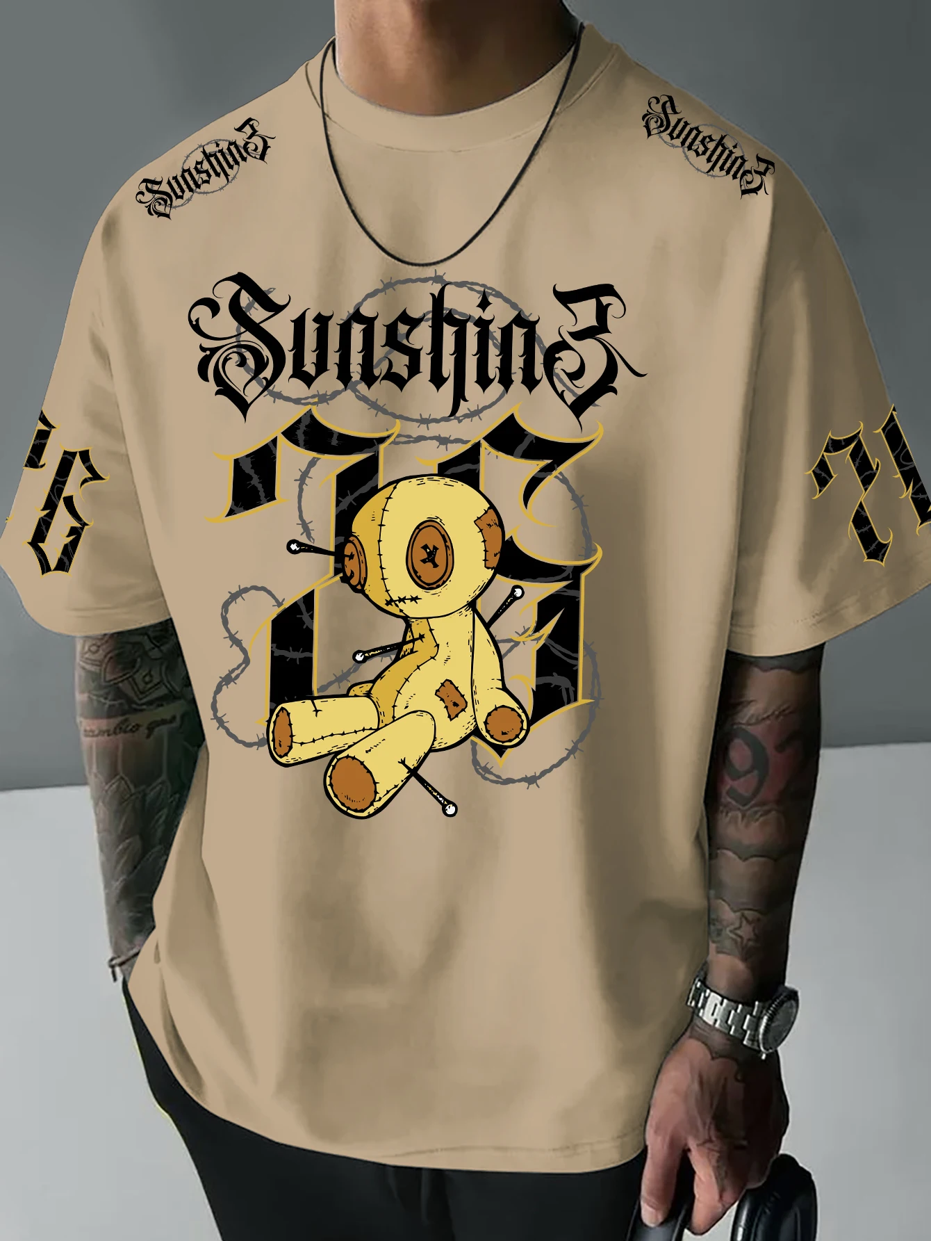 Men Oversized T-shirt Gothic Voodoo Doll Sunshine Print Streetwear Casual Summer Harajuku Short Sleeve Tee