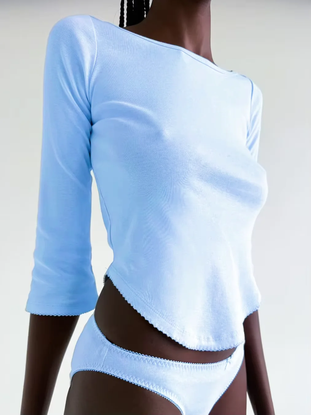 Absobe Women Mid Sleeve Slim Top Lace Trim Hem Soft Minimalist Tee 2026 Spring Summer Casual Home Daily Streetwear Outfit