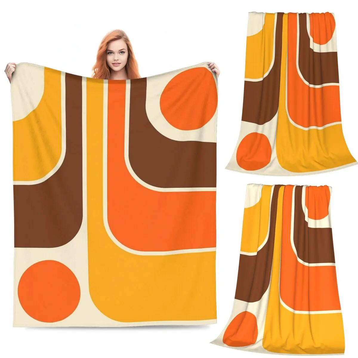 

Retro Geometric Design Blanket Fleece Sofa Multi-function Throw Blankets for Couch Bedding Office Throws Bedspread Quilt