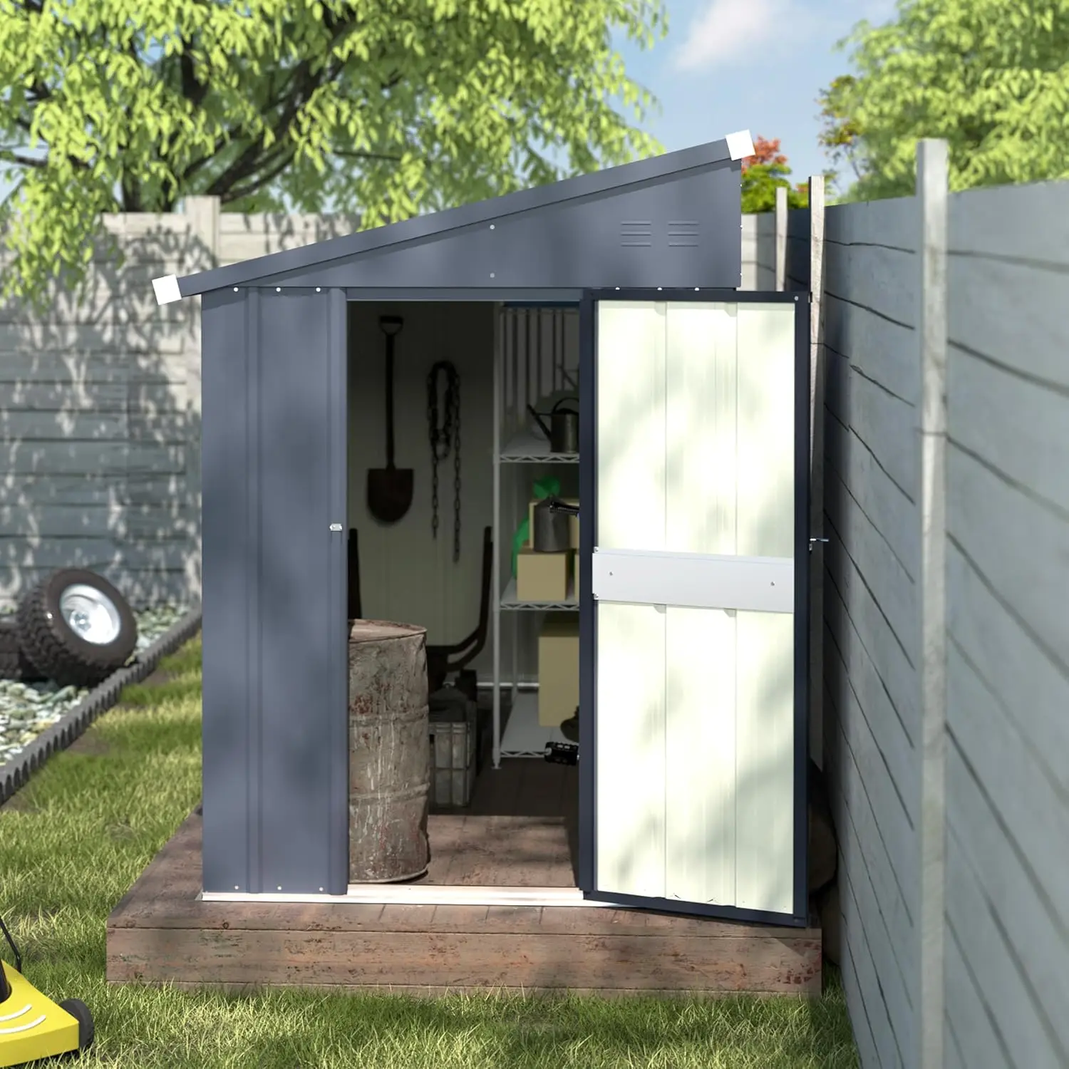 4×10 FT Outdoor Storage Shed Lean-to Metal Shed Kit Thickened Galvanized Steel Lockable Door Air Vents Patio Garden, Customized