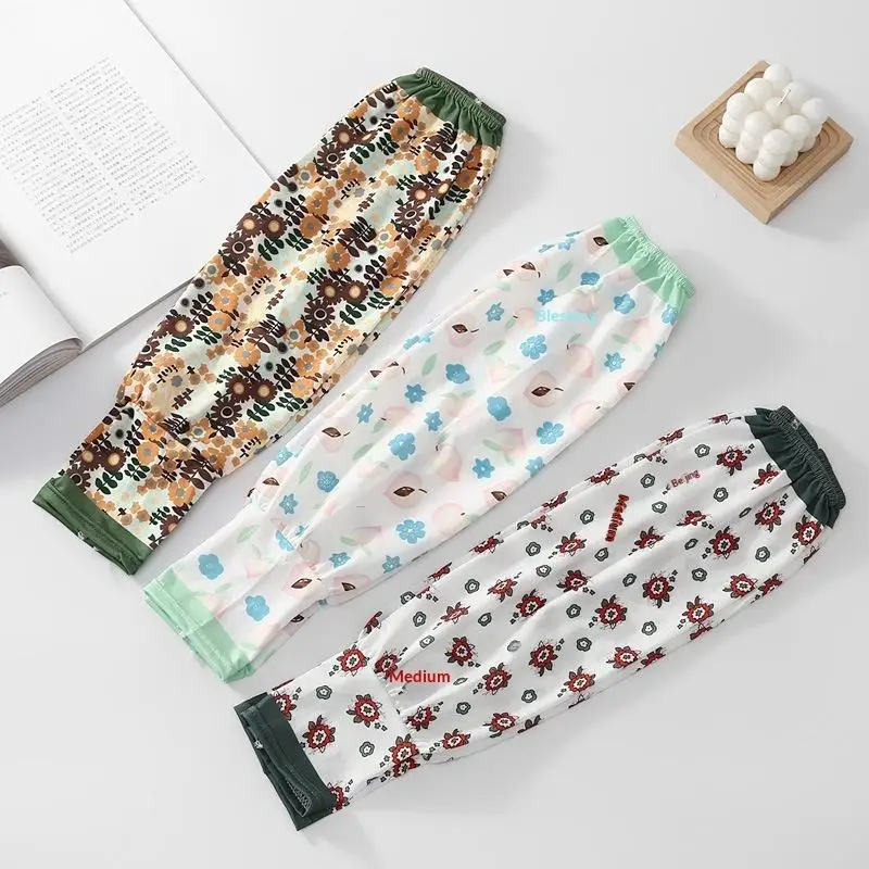 1 Pair Flowers Prints Sunscreen Ice Silk Sleeves Outdoor Versatile UV Protection Ice Sleeves Arm Guard Fashion Women's Gloves