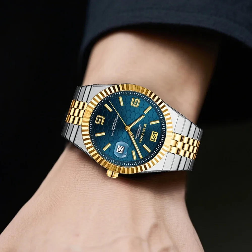 VA VA VOOM 2981 Luxury Steel Strip Quartz Mens Watch Waterproof Calendar Luminous Watches for Men Relogio Masculino reloj hombre