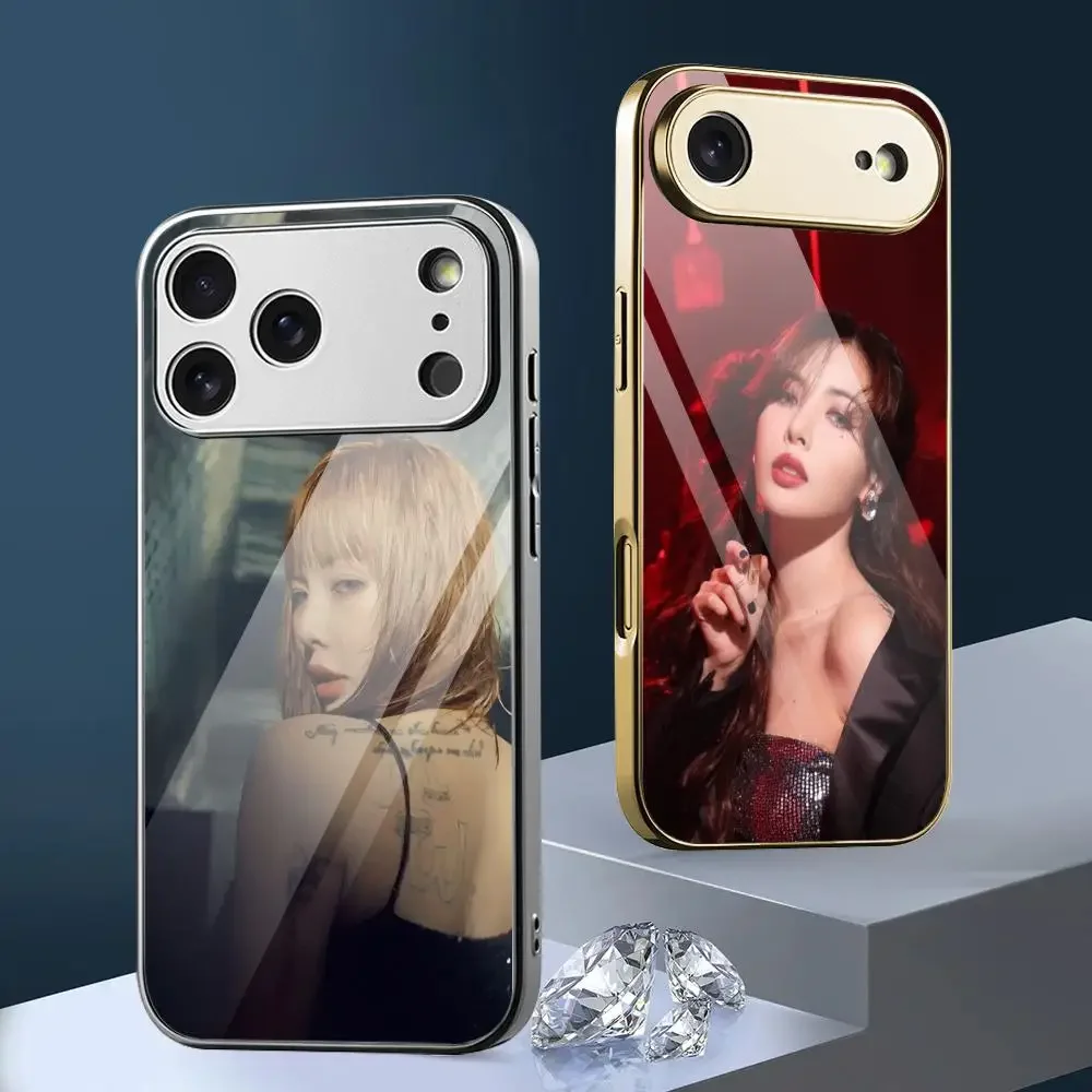 

H-Hyuna Kpop Singer Phone Case For iPhone 17 16 15 14 13 12 Pro Max Plus Electroplated Metal Bumper Shockproof Case