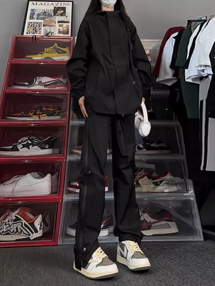 

Женские уличные нейлоновые брюки: ветрозащитные, водонепроницаемые, на молнии, прямого кроя, рабочие, повседневные, в уличном стиле