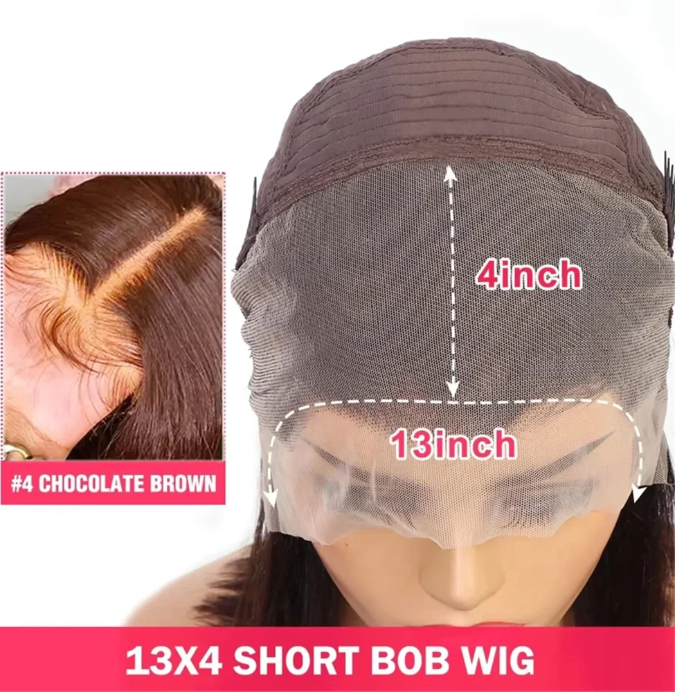 قصيرة بوب 13x4 HD الدانتيل الشفاف الجبهة باروكة من شعر طبيعي الشوكولاته براون مستقيم البرازيلي باروكة من شعر طبيعي للنساء 200 الكثافة #5