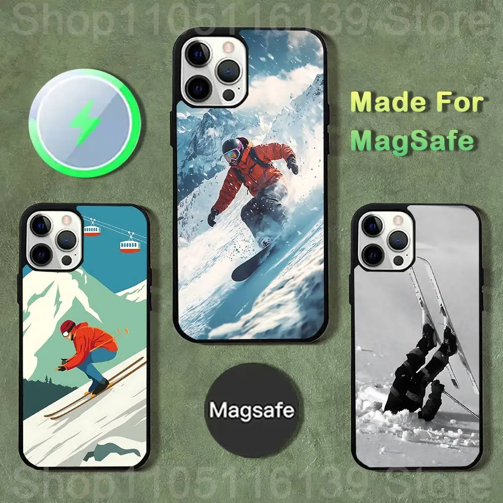 

Snow Snowboard Ski Phone Case For iPhone 17,16,15,14,13,12,11,Pro,Max,Plus,Mini,SE4,E Magnetic Magsafe Wireless Charging