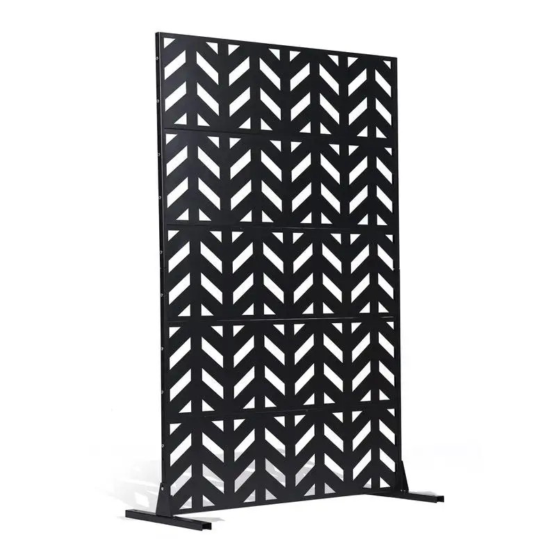 Panel decorativo divisorio de 47 pulgadas de ancho x 72 pulgadas de alto para balcón, patio o habitación interior, divisor independiente de 5 paneles con soporte, color negro