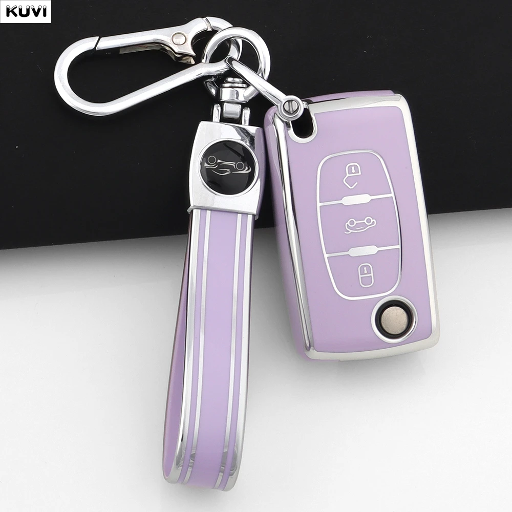 Modische Autoschlüsselhülle für Citroen C2 C3 C4 C5 C6 Xsara Berlingo für Peugeot 207 307 308 407 607 807 Geschützter Schlüsselanhänger