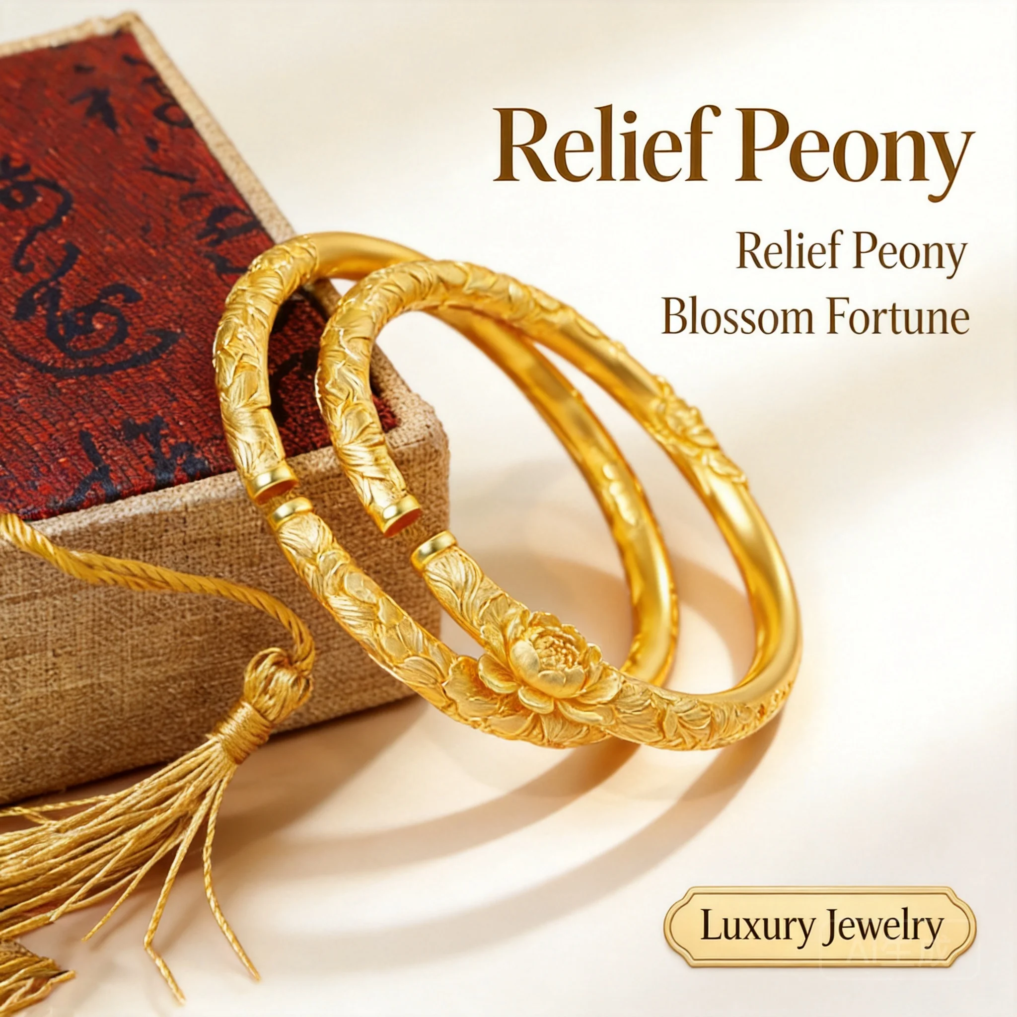 

2026 Gold Plated Brass Open Cuff Bangle Embossed Peony Vintage Chinese Style Jewelry For Women Daily Wear Party Anniversary Gift