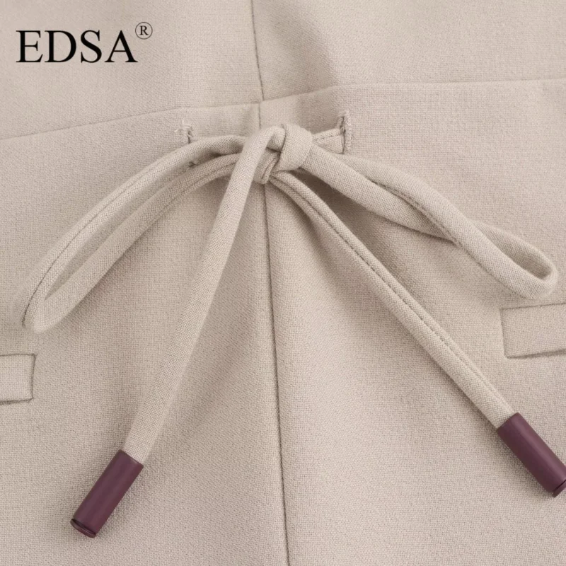 EDSA-Mini robe rayée pour femme, col en V, dos ouvert, fermeture éclair sur le devant