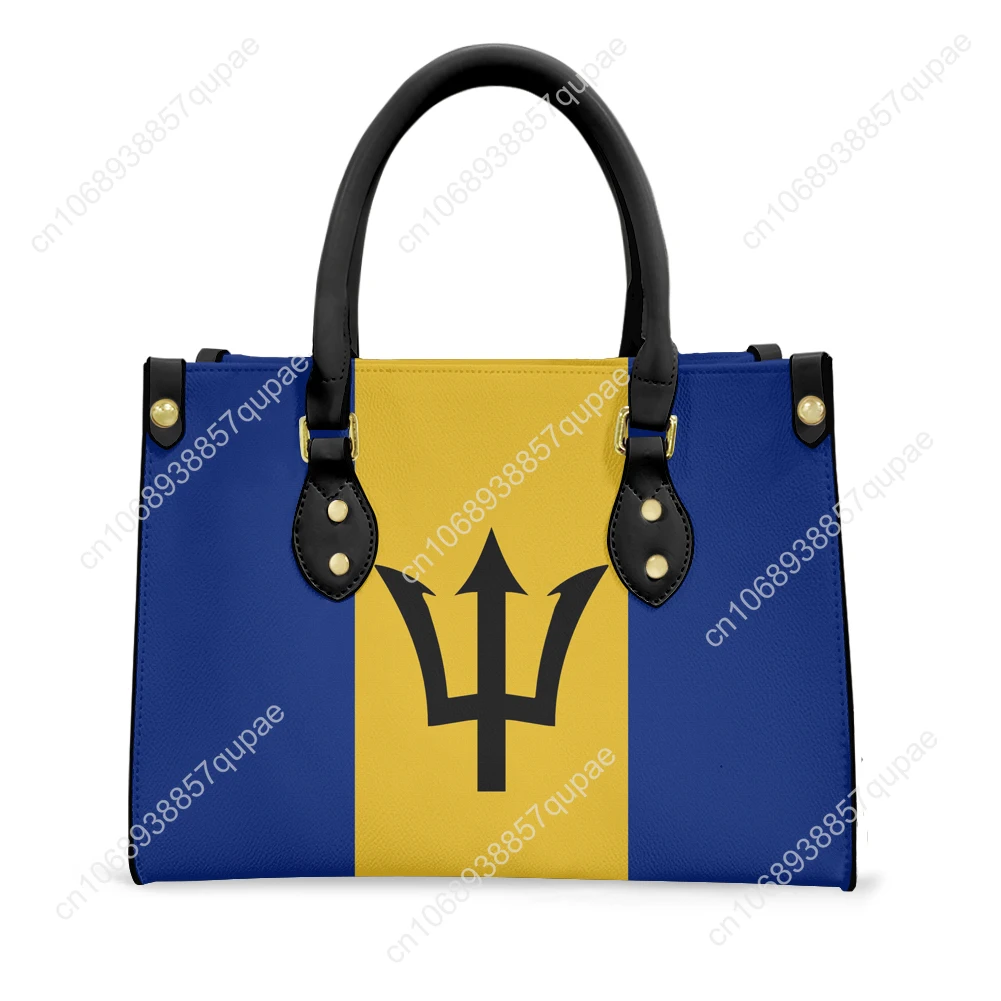 Barbados Flag Tote Bag Purse Womens Mens Personalized Text Image PU Leather Handbag Business Shopping Gift Bags