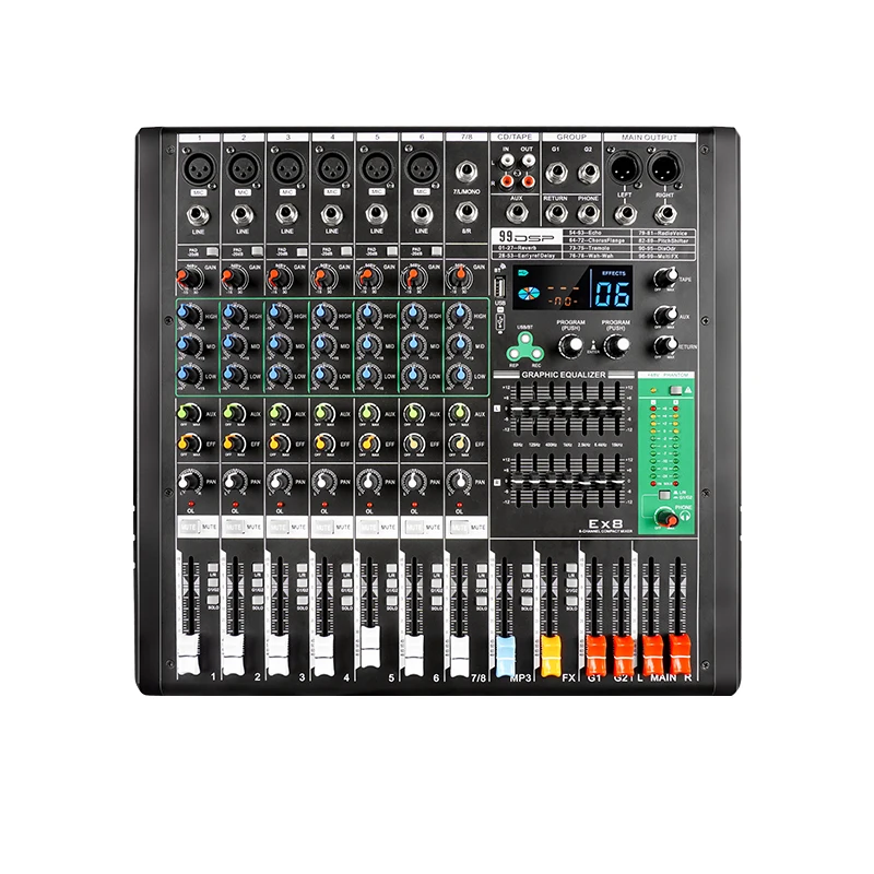 Best Selling Professional 48 v Phantom Power Sound Card USB 8-channel Professional Audio Mixer Stage Performance
