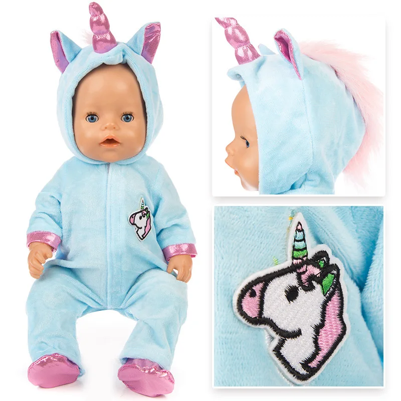 Para 18 Polegada roupas de boneca reborn com sapatos bonito unicórnio macacão bebe 43-45cm kit de boneca reborn brinquedos diy acessórios presente de aniversário