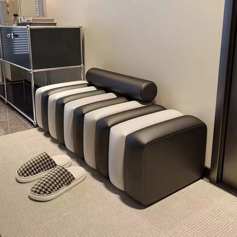 & Modern Soft Design Segmented Shoe Changing Stool with Fashionable Fabric Upholstery for Bedroom Apartment Entryway Bathroom Us
