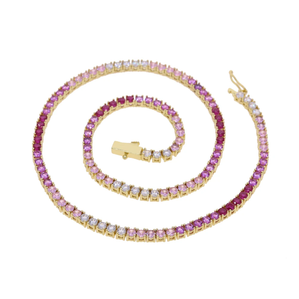 New Thin 3mm CZ 1 Row Shiny Tennis Chain Necklace Hip Hop Iced Out Bling Cubic Zircon Choker Jewelry Gold Color For Women Men