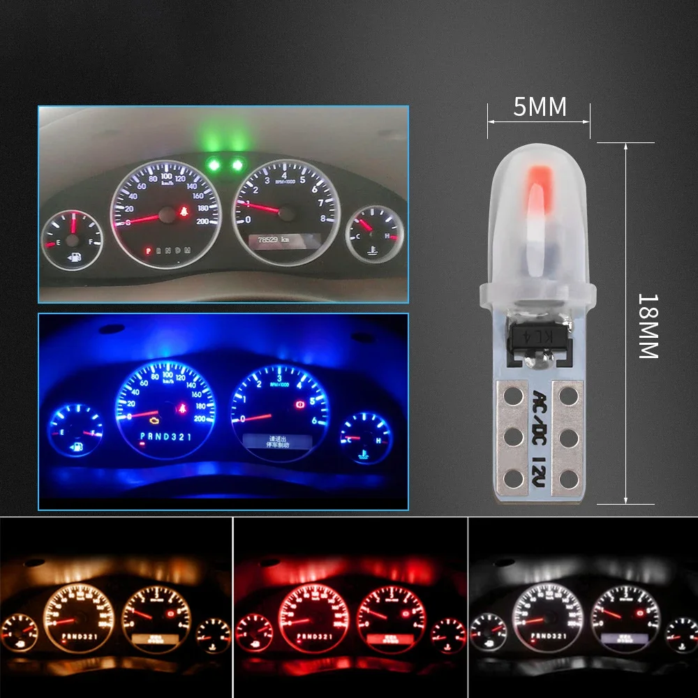 Bombilla Led Canbus para Interior de coche, luz indicadora de calentamiento para tablero, W3W, W1.2W, color amarillo, rojo y azul, T5, 10 unidades