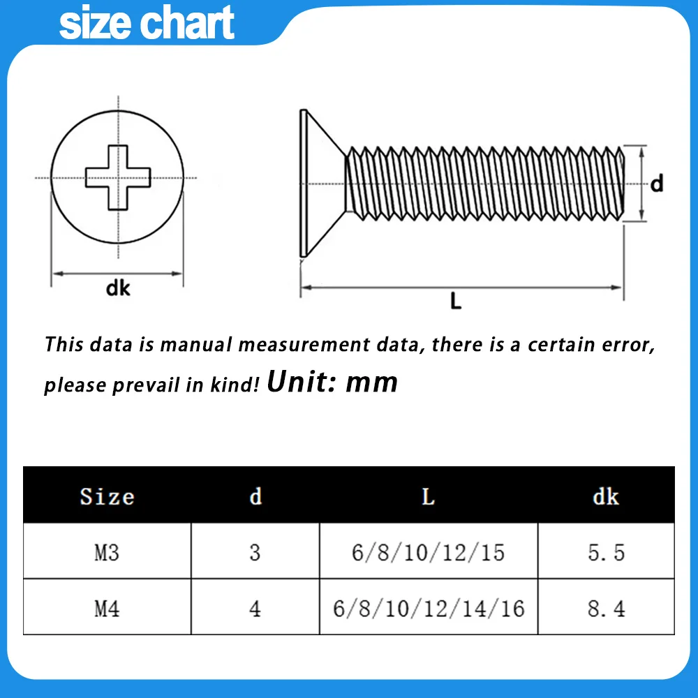 100pcs/200pcs plastic Phillips screws nylon transparent screws PC countersunk head cross acrylic Acrylic Clear flat screw  M3 M4