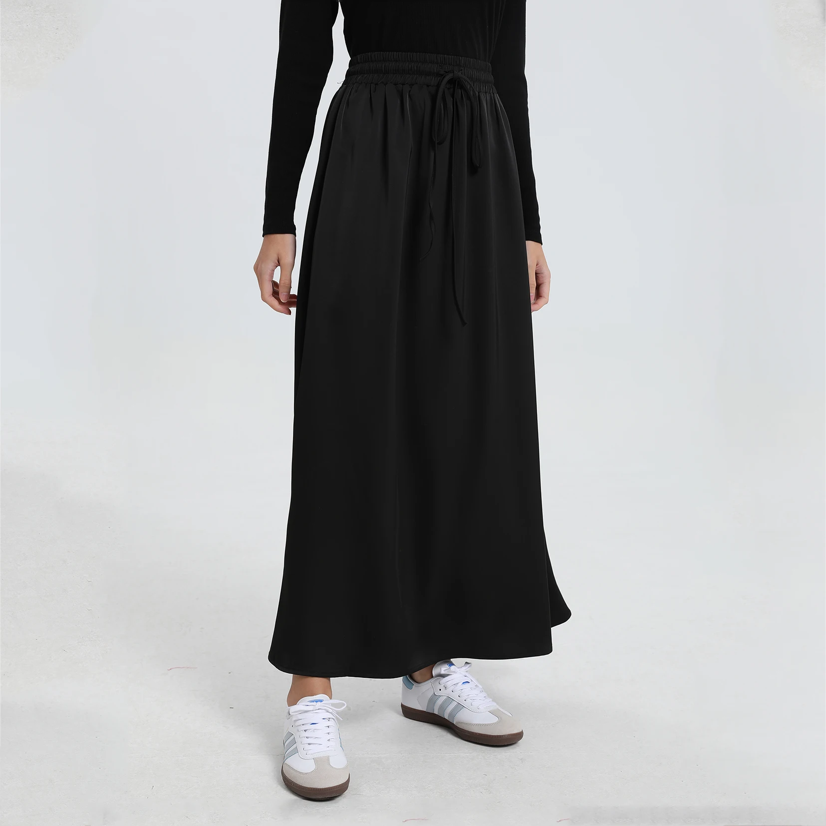 

AP 2024 Summer New Women Fashion Maxi Skirt Satin Dress Black