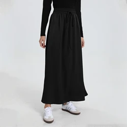 Saia maxi de cetim preto feminina, nova moda, AP 2024, verão