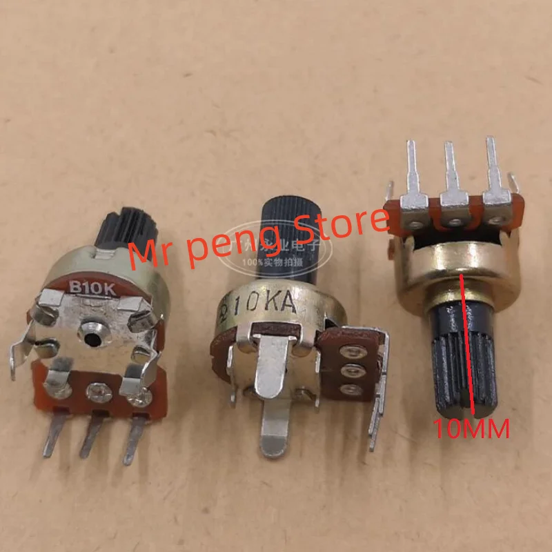 Poignée de potentiomètre d'amplificateur de volume à une rangée, type 121, A1K, A10K, B10K, B50K, 3 broches, 10mm, 2 pièces