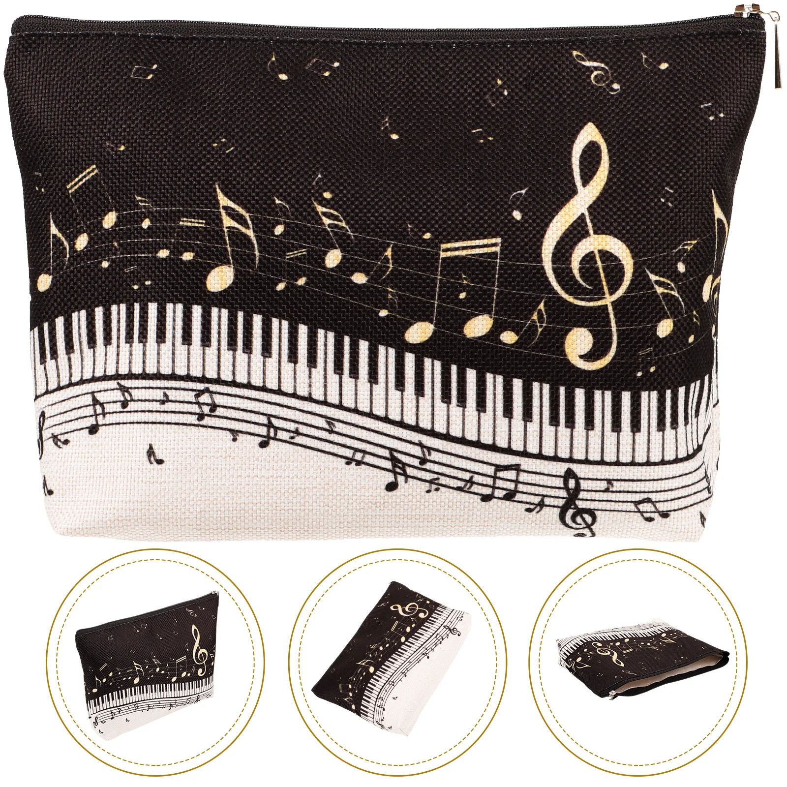 

Makeup Pouch with Music Design Waterproof Cotton Linen Material Reusable Travel Bag for Toiletry Organization