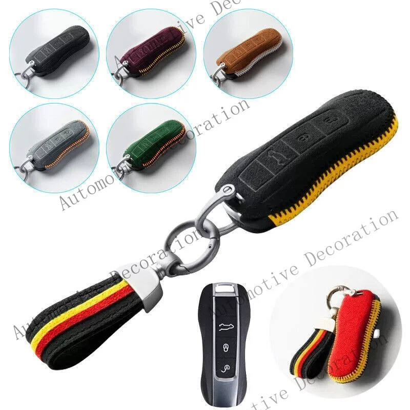 Z+ Suede Leather Car Key Fob Case Cover For Porsche 911 992 Series Cayenne Panamera